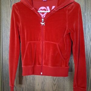 PINK Red Velour Cropped Hoodie/Jacket